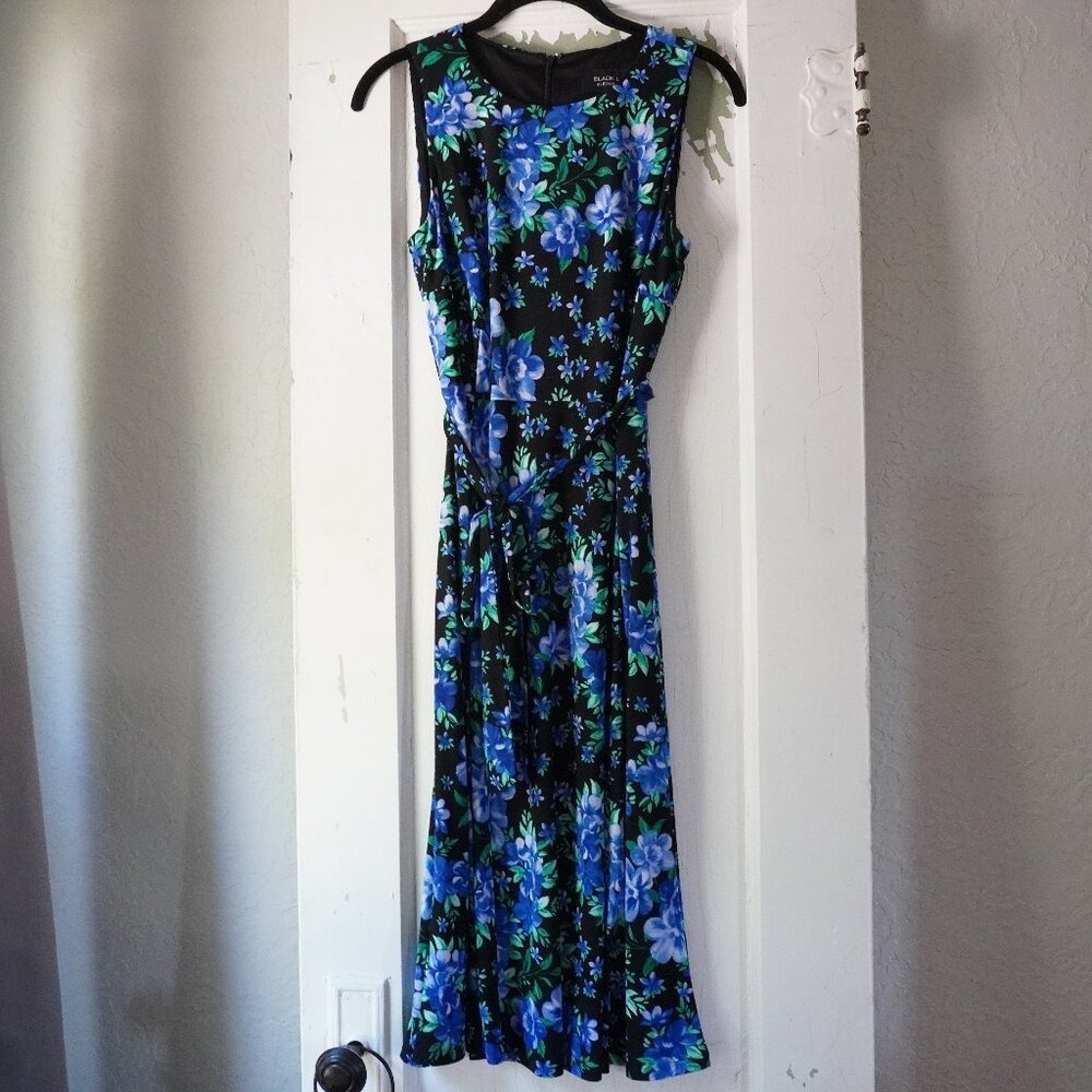 Black Label by Evan-Picone‎ Blue Green Floral Sleeveless Midi Dress Size 4